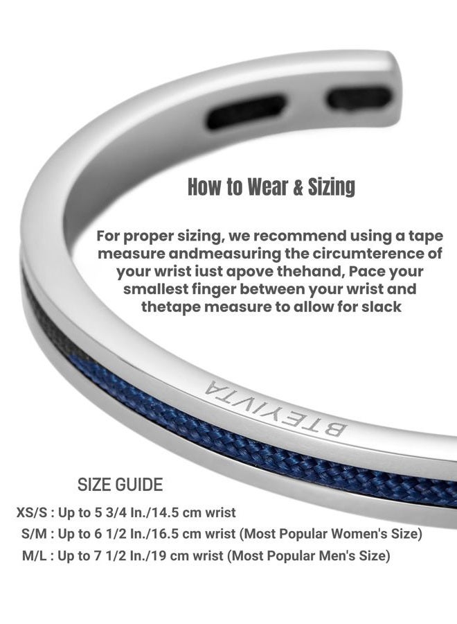 BTEYIVTA Handmade Minimalist Cuff Bracelet with Lucky Nautical Rope Inlaid Stainless Steel Cuff Unique and Stylish Bangle For Men And Women (Silver-Blue, S/M), S/M, Stainless Steel, no gemstone - Image 2