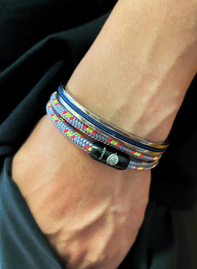 BTEYIVTA Handmade Minimalist Cuff Bracelet with Lucky Nautical Rope Inlaid Stainless Steel Cuff Unique and Stylish Bangle For Men And Women (Silver-Blue, S/M), S/M, Stainless Steel, no gemstone - Image 3