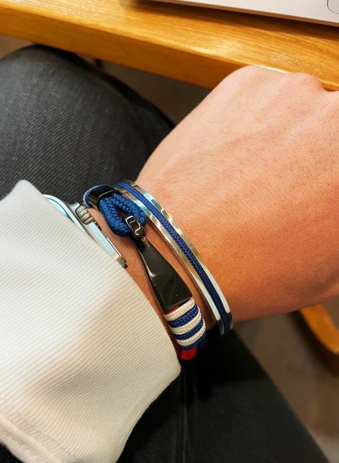 BTEYIVTA Handmade Minimalist Cuff Bracelet with Lucky Nautical Rope Inlaid Stainless Steel Cuff Unique and Stylish Bangle For Men And Women (Silver-Blue, S/M), S/M, Stainless Steel, no gemstone - Image 4