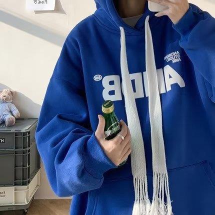 Autumn Hoodie Mens Casual Loose Streetwear Blue - Image 1