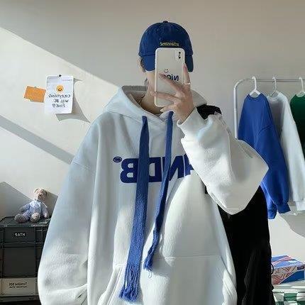 Autumn Hoodie Mens Casual Loose Streetwear Blue - Image 3