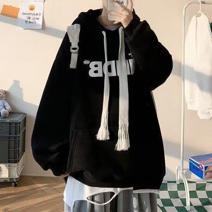 Autumn Hoodie Mens Casual Loose Streetwear Blue - Image 2