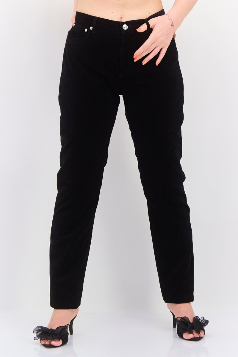 A.P.C. Women Solid Non Stretch Corduroy Pants, Black - Image 1