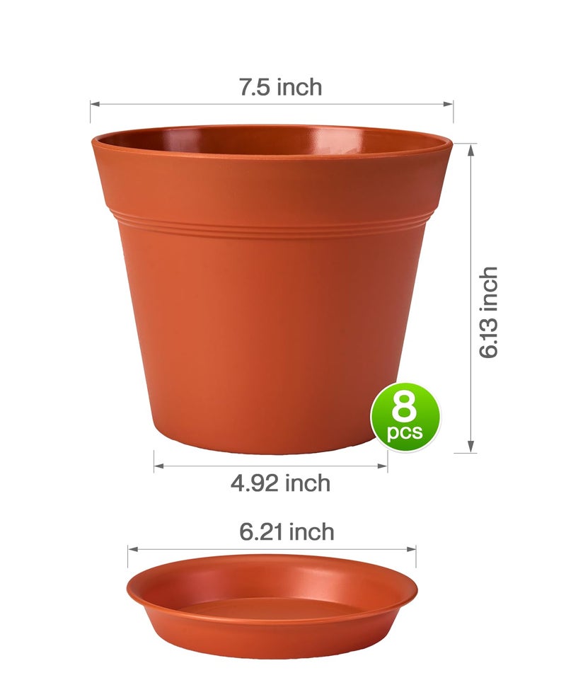 homenote Plant Pots,7.5 Inch Flower Pots for Plants Plastic Planters for Indoor with Multiple Drainage Holes and Trays, for All Home Garden Flowers Succulents,Outdoor(T8 Pack) - Image 4