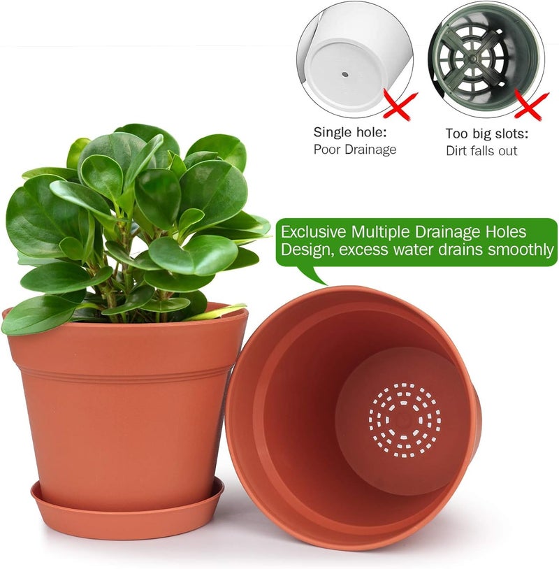 homenote Plant Pots,7.5 Inch Flower Pots for Plants Plastic Planters for Indoor with Multiple Drainage Holes and Trays, for All Home Garden Flowers Succulents,Outdoor(T8 Pack) - Image 5