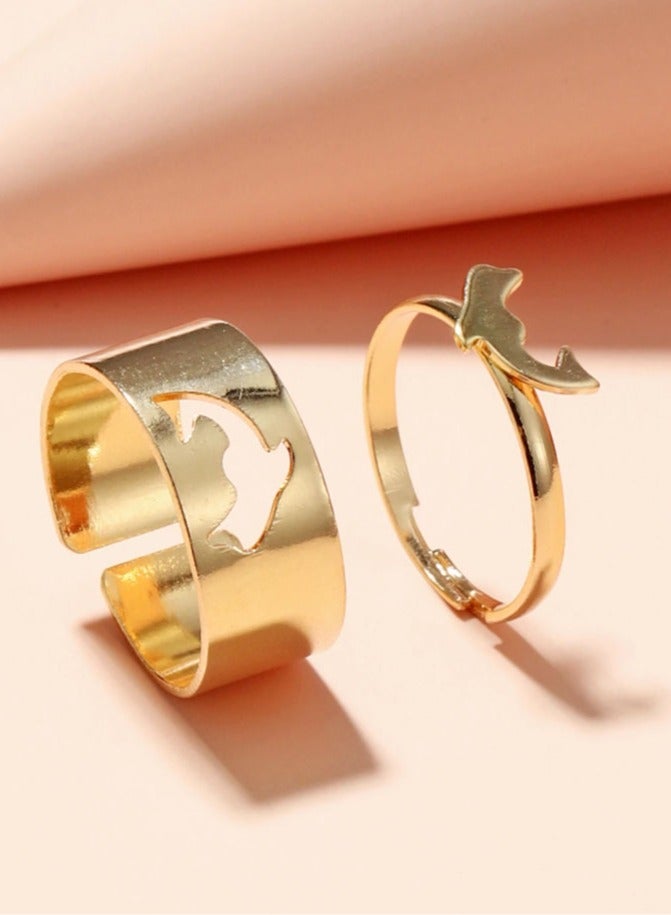 خاتمين أنيقين ومميزين بتصميم دولفين اكسسوار نسائي رائع - Image 2