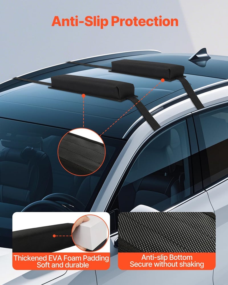 VEVOR Soft Roof Rack Pads, 15.5-Inch Universal Car Roof Rack Pads, 176LBS Loading Capacity Luggage Kayak Carrier with Portable Storage Bag for SUP Canoe Snowboard Paddle Board Surfboard Advanced minimal build - Image 5