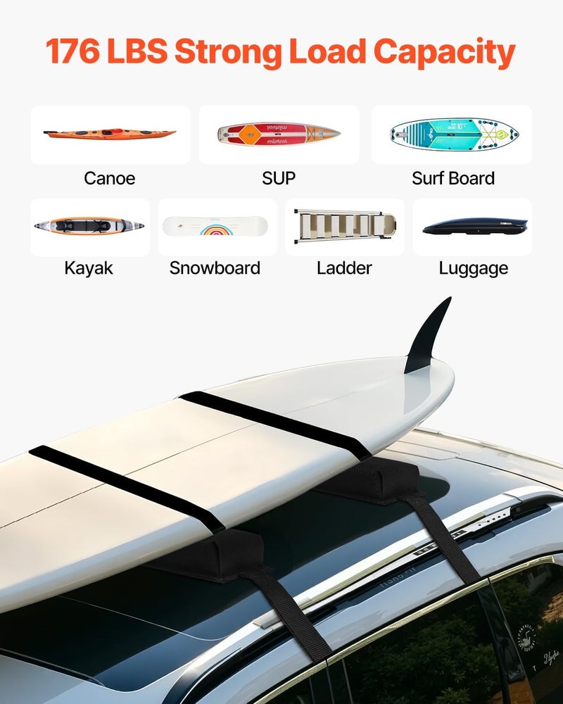 VEVOR Soft Roof Rack Pads, 15.5-Inch Universal Car Roof Rack Pads, 176LBS Loading Capacity Luggage Kayak Carrier with Portable Storage Bag for SUP Canoe Snowboard Paddle Board Surfboard Advanced minimal build - Image 3