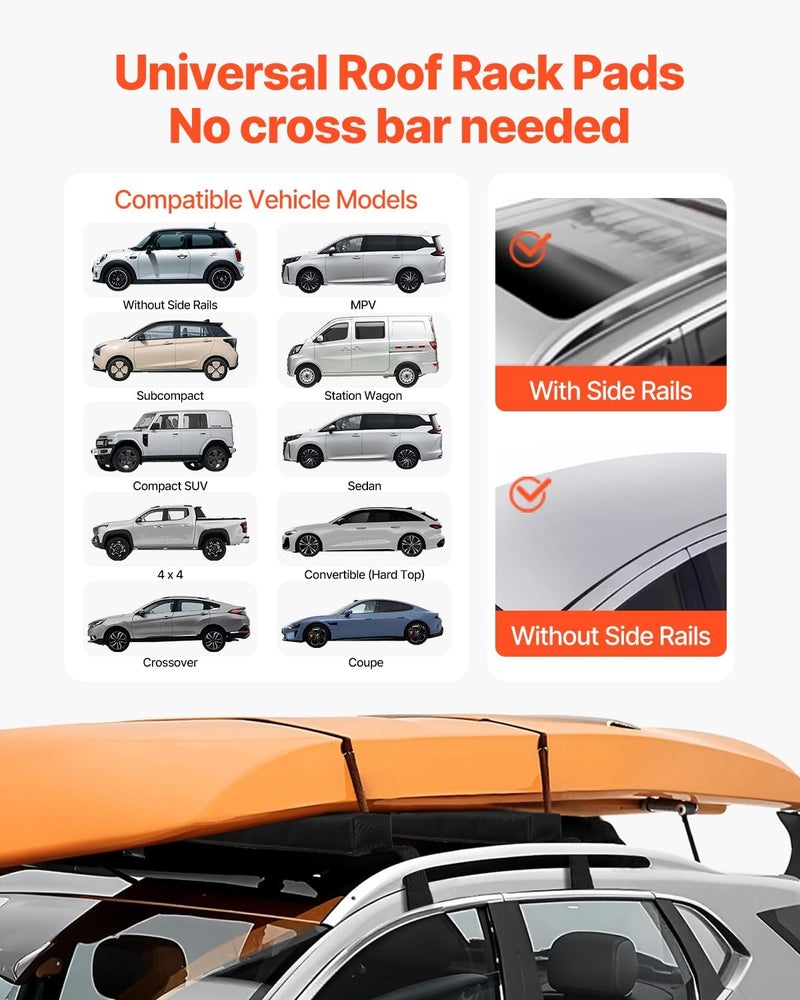 VEVOR Soft Roof Rack Pads, 15.5-Inch Universal Car Roof Rack Pads, 176LBS Loading Capacity Luggage Kayak Carrier with Portable Storage Bag for SUP Canoe Snowboard Paddle Board Surfboard Advanced minimal build - Image 2
