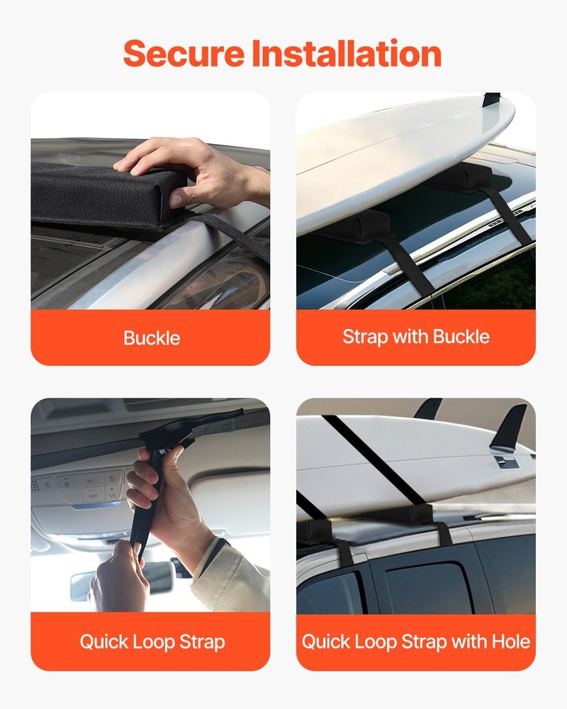 VEVOR Soft Roof Rack Pads, 15.5-Inch Universal Car Roof Rack Pads, 176LBS Loading Capacity Luggage Kayak Carrier with Portable Storage Bag for SUP Canoe Snowboard Paddle Board Surfboard Advanced minimal build - Image 4