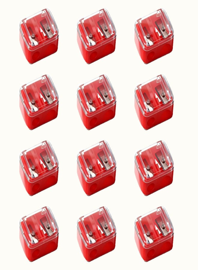 Ainiveiya 12 Pcs Eyeliner Sharpener, Double Hole Sharpeners for Eyebrow Pencil, Eyeliner, Lip Liner - Red Handheld Sharpeners with Removable Cover - Image 1