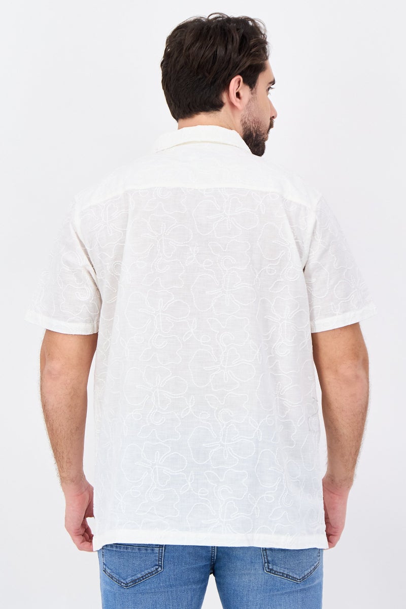 Threadbare قميص رجالي عادي مزخرف بأكمام قصيرة، أبيض - Image 3