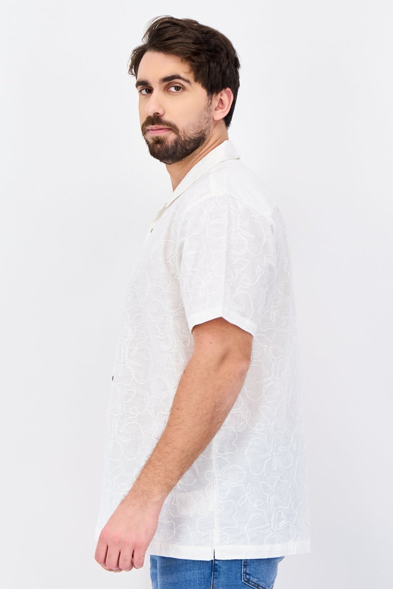 Threadbare قميص رجالي عادي مزخرف بأكمام قصيرة، أبيض - Image 2