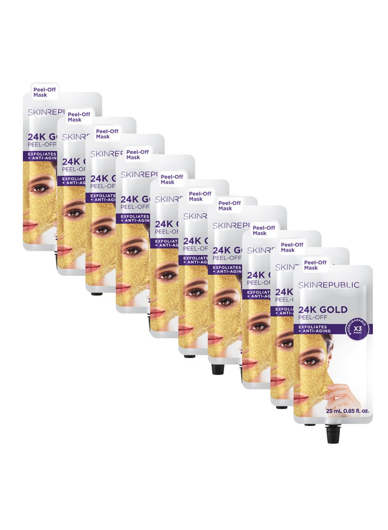 سكين ريبابلك قناع تقشير الذهب عيار 24 قيراطًا (30 قناعًا) - قناع وجه مضاد للشيخوخة مع الشاي الأخضر والرمان وأحماض الفاكهة - يقشر البشرة ويقلل من الخطوط الدقيقة والتجاعيد ويفتحها ويستعيد نضارتها ويحميها - Image 1