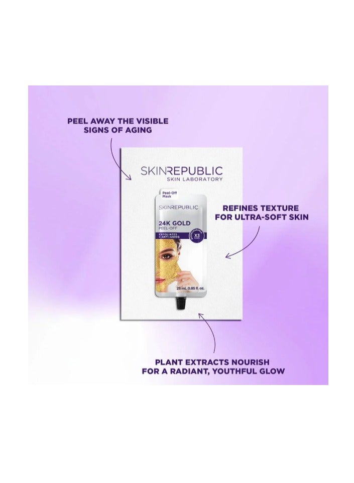 سكين ريبابلك قناع تقشير الذهب عيار 24 قيراطًا (30 قناعًا) - قناع وجه مضاد للشيخوخة مع الشاي الأخضر والرمان وأحماض الفاكهة - يقشر البشرة ويقلل من الخطوط الدقيقة والتجاعيد ويفتحها ويستعيد نضارتها ويحميها - Image 3