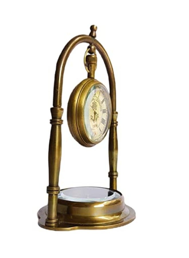 Ridhi Home Décor-Brass Desk Clock with Compass with Antique Victoria London Pocket Watch - Image 2