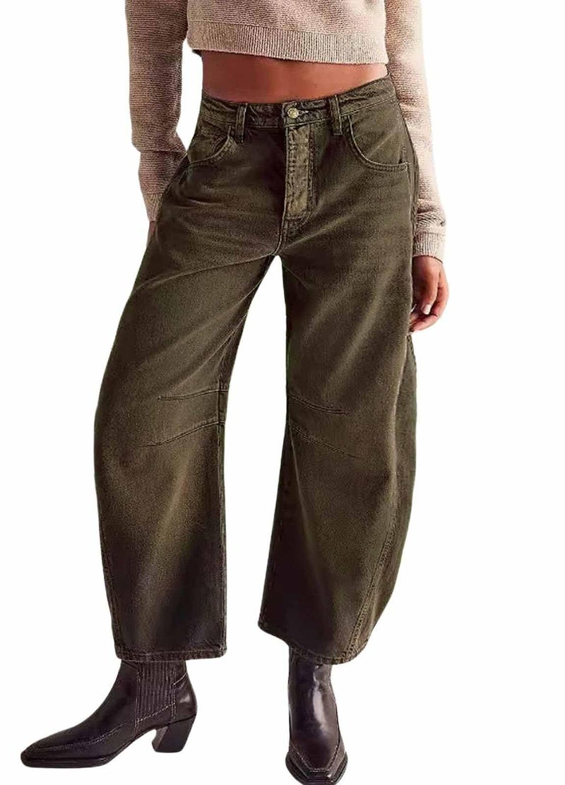 loveimgs Womens Stretchy Mid Rise Barrel Jeans Vintage Loose Wide Leg Cropped Denim Pants Y2k Baggy Boyfriend Jeans (Small,Caramel) - Image 1