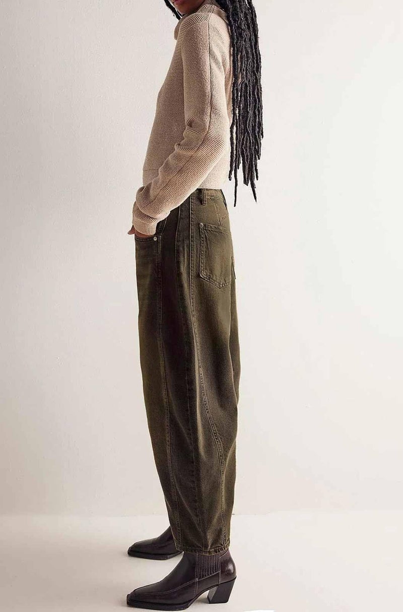 loveimgs Womens Stretchy Mid Rise Barrel Jeans Vintage Loose Wide Leg Cropped Denim Pants Y2k Baggy Boyfriend Jeans (Small,Caramel) - Image 3