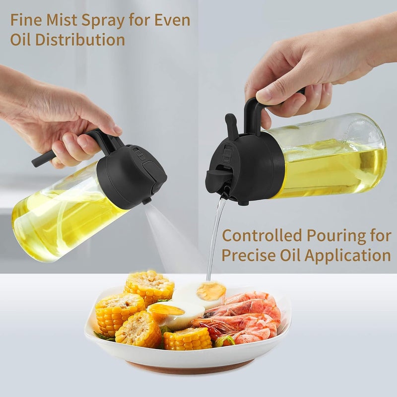 Unbreakable Oil Sprayer for Cooking - 16 OZ Dishwasher-Safe Oil Dispenser Bottle, 2-in-1 Spray & Pour for Olive Oil, Avocado Oil, Vinegar, Soy Sauce, Easy Clean with Removable Lid(Black) - Image 3