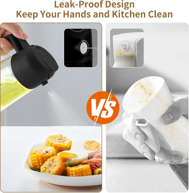 Unbreakable Oil Sprayer for Cooking - 16 OZ Dishwasher-Safe Oil Dispenser Bottle, 2-in-1 Spray & Pour for Olive Oil, Avocado Oil, Vinegar, Soy Sauce, Easy Clean with Removable Lid(Black) - Image 5