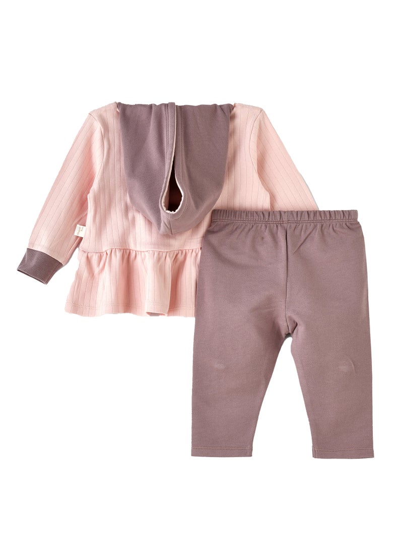 Elegant Kids - Girls Pink Cat Hoodie and Leggings Set - Image 1