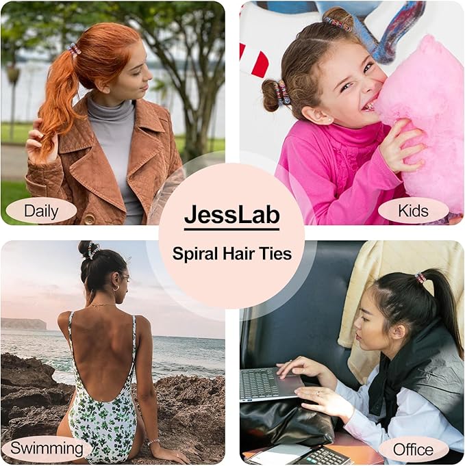 JessLab JessLab 20 Pcs Spiral Hair Ties Plastic Hair Coil Bands No Damage Waterproof Plastic Spiral Ponytail Holder Hair Bands for Women Girls Hair Accessories 