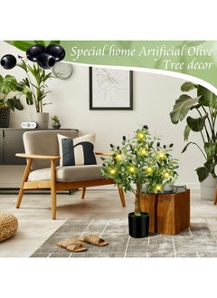 Hotop Hotop 24 Inch Artificial Olive Tree Indoor 2ft Tall Faux Olive Trees with LED String Lights Small Fake Plant Artificial Potted Silk Plants Outdoor for Home Room Office Modern Table Decor  - Image 4