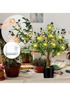 Hotop Hotop 24 Inch Artificial Olive Tree Indoor 2ft Tall Faux Olive Trees with LED String Lights Small Fake Plant Artificial Potted Silk Plants Outdoor for Home Room Office Modern Table Decor  - Image 3