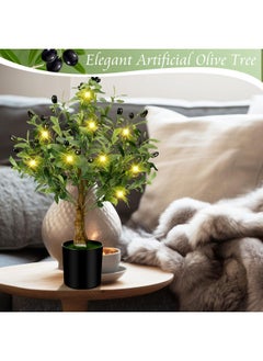 Hotop Hotop 24 Inch Artificial Olive Tree Indoor 2ft Tall Faux Olive Trees with LED String Lights Small Fake Plant Artificial Potted Silk Plants Outdoor for Home Room Office Modern Table Decor  - Image 5