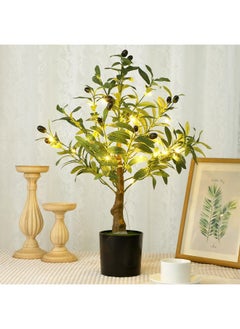 Hotop Hotop 24 Inch Artificial Olive Tree Indoor 2ft Tall Faux Olive Trees with LED String Lights Small Fake Plant Artificial Potted Silk Plants Outdoor for Home Room Office Modern Table Decor  - Image 1