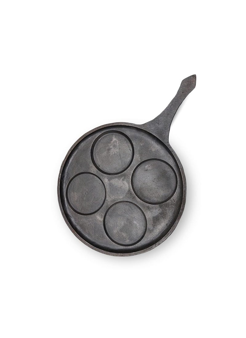Zishta Zishta Cast Iron Mini Uttapam Pan Non Stick PreSeasoned Cast Iron Pan Uthappam Dosa Tawa Cast Iron Dosa Tawa Uthappam Pan with 4 Cavities and Handle Pancake Maker Naturally Non Stick Cookware  - Image 1