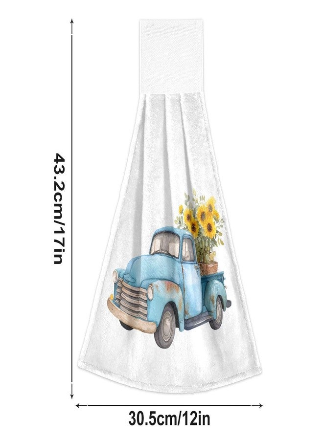 Boccsty Sunflower Blue Truck Fingertip Bath Towels 2 Pcs Hanging Kitchen Hand Towel Absorbent Dish Cloths for Bathroom Farmhouse Tabletop Home Decor - Image 3
