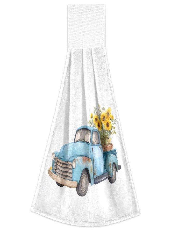 Boccsty Sunflower Blue Truck Fingertip Bath Towels 2 Pcs Hanging Kitchen Hand Towel Absorbent Dish Cloths for Bathroom Farmhouse Tabletop Home Decor - Image 2