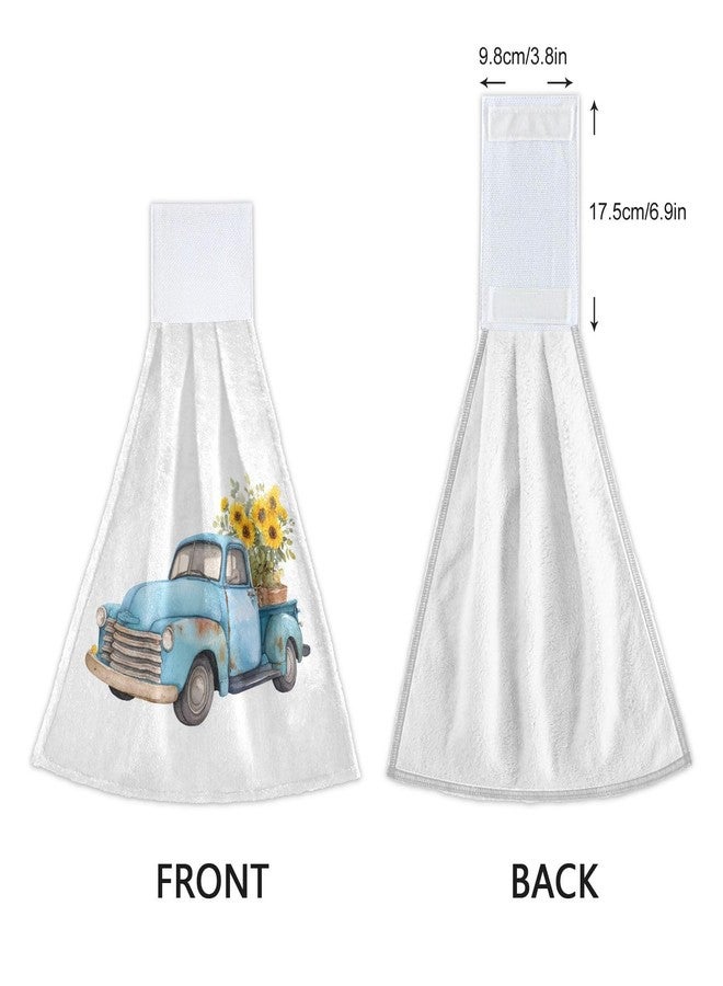 Boccsty Sunflower Blue Truck Fingertip Bath Towels 2 Pcs Hanging Kitchen Hand Towel Absorbent Dish Cloths for Bathroom Farmhouse Tabletop Home Decor - Image 4