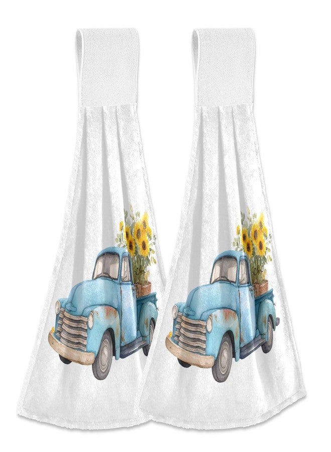Boccsty Sunflower Blue Truck Fingertip Bath Towels 2 Pcs Hanging Kitchen Hand Towel Absorbent Dish Cloths for Bathroom Farmhouse Tabletop Home Decor - Image 1