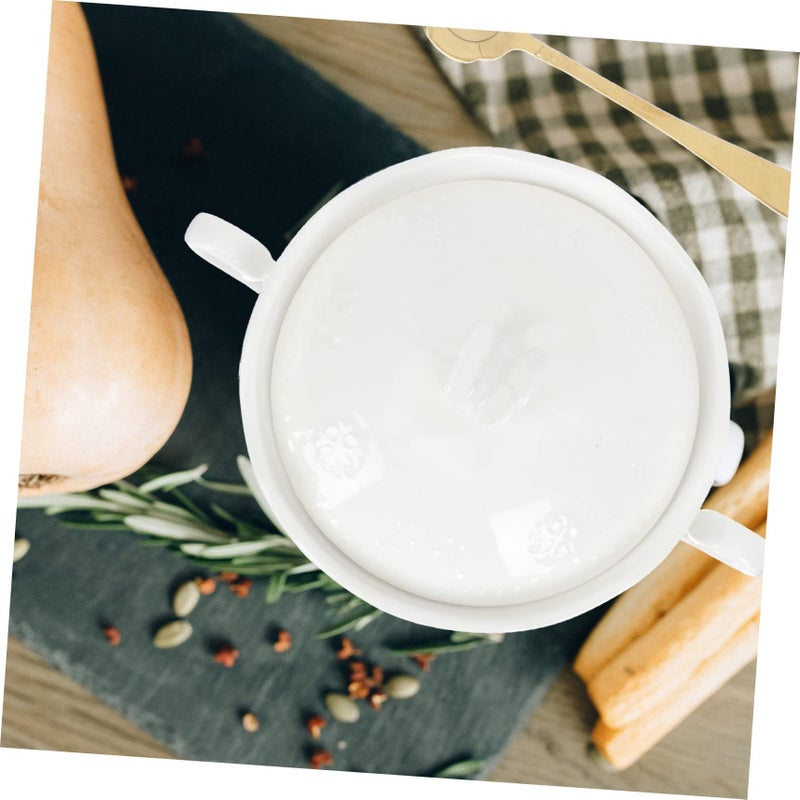 Ceramic Dessert Bowl with Lid and Dual Handles for Cereal Soup Milk Breakfast Picnic - Image 4