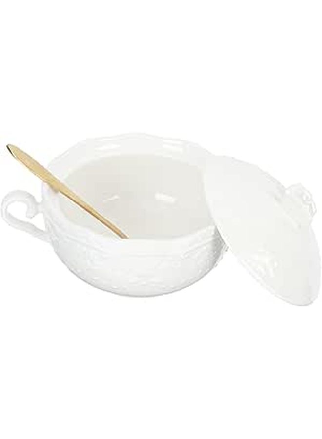 Ceramic Dessert Bowl with Lid and Dual Handles for Cereal Soup Milk Breakfast Picnic - Image 1