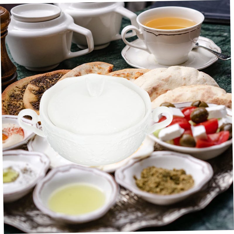 Ceramic Dessert Bowl with Lid and Dual Handles for Cereal Soup Milk Breakfast Picnic - Image 3