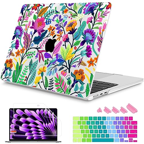 Mektron for 2026202520242023 MacBook Air 15 INCH M5 A3448 M4 A3241 M3 A3114 M2 A2941 Case Printed Plastic Hard Shell Cover with 153 Liquid Retina Display Touch ID BrightColoured Flowers - Image 1