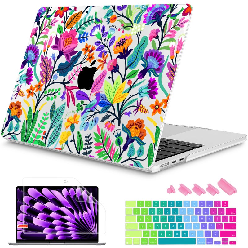 Mektron for 2026202520242023 MacBook Air 15 INCH M5 A3448 M4 A3241 M3 A3114 M2 A2941 Case Printed Plastic Hard Shell Cover with 153 Liquid Retina Display Touch ID BrightColoured Flowers - Image 2