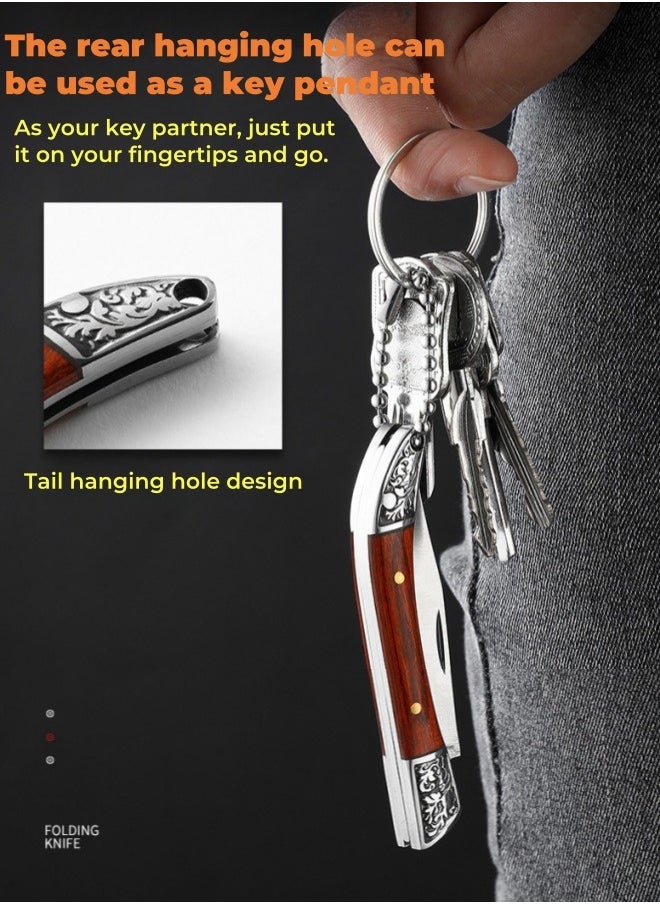 Browning - Stainless Steel Folding Knife Key Chain Pocket Knife Outdoor Color Wooden Handle Pocket Knife - Black Handle - Image 1