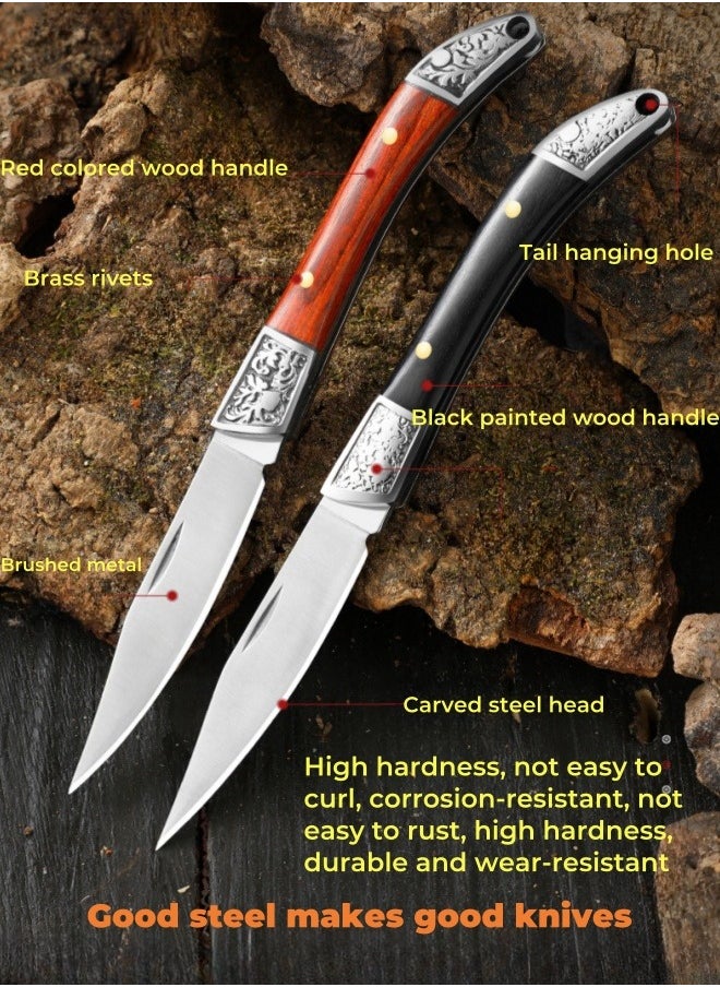 Browning - Stainless Steel Folding Knife Key Chain Pocket Knife Outdoor Color Wooden Handle Pocket Knife - Black Handle - Image 1