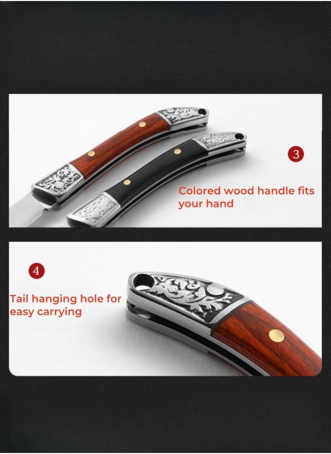 Browning - Stainless Steel Folding Knife Key Chain Pocket Knife Outdoor Color Wooden Handle Pocket Knife - Black Handle - Image 1
