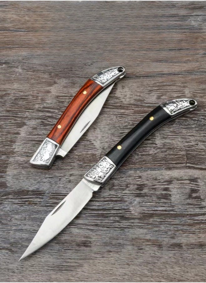 Browning - Stainless Steel Folding Knife Key Chain Pocket Knife Outdoor Color Wooden Handle Pocket Knife - Black Handle - Image 1