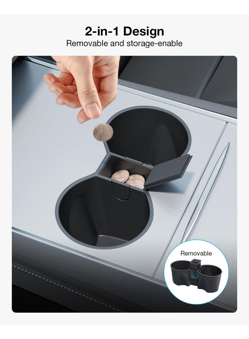 إدخال حامل الأكواب لتسلا موديل Y و 3 - تركيب سلس، تصميم 2 في 1، أسود - Image 5