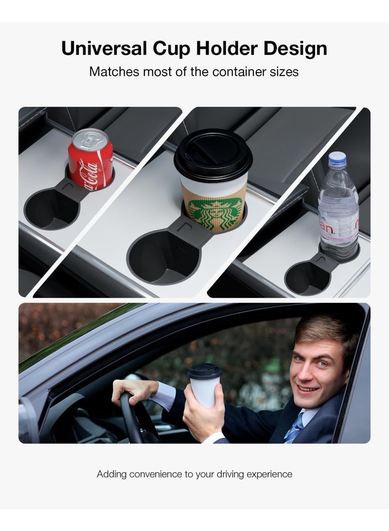 إدخال حامل الأكواب لتسلا موديل Y و 3 - تركيب سلس، تصميم 2 في 1، أسود - Image 3