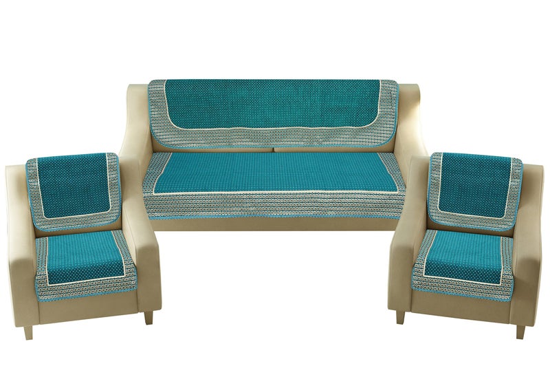 Jayvaam SAWNA Homes Chenille Sofa Cover Set 5 Seater for Living Room - 3 Seater & 2 Seater Sofa Slip Covers for Home - Premium Furniture Protector Panels for Sofa Couch Office, 10 Piece, Sky Blue - Image 1