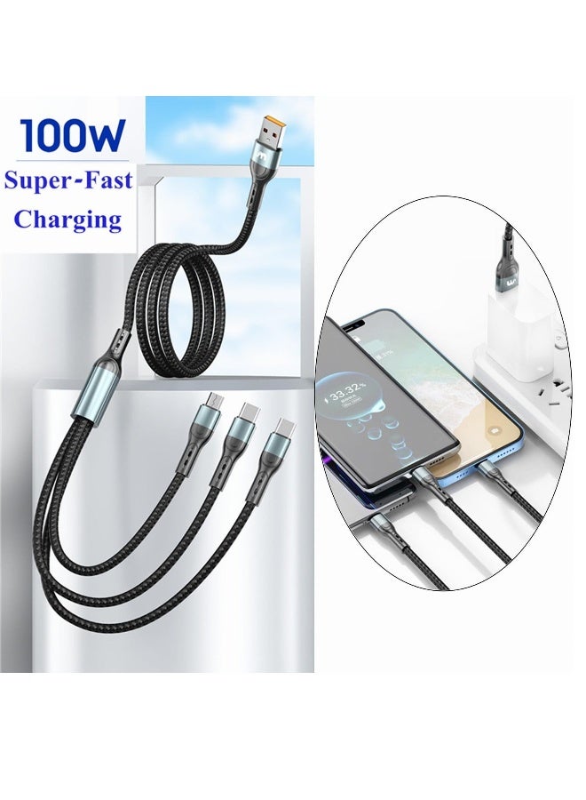 2-Pack Charger Cable for Type-C, Micro USB and IP Smartphones, 3-in-1 Super Fast USB Charging Cord Compatible with Game Controllers and Airpods, 4ft - Image 1