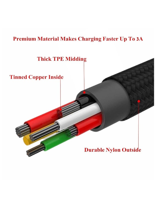 2-Pack Charger Cable for Type-C, Micro USB and IP Smartphones, 3-in-1 Super Fast USB Charging Cord Compatible with Game Controllers and Airpods, 4ft - Image 2