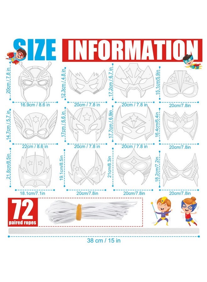 Sosation 72 Pcs Color Your Own Hero Masks Craft DIY Hero Paper Mask Blank Masks to Decorate Your Own Eye Mask with Ropes Party Favors Decorations Home Activity Coloring Game, 12 Styles - Image 2